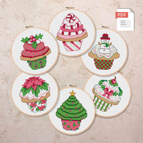 Set of Christmas Cupcake Cross Stitch Patterns #mch.021