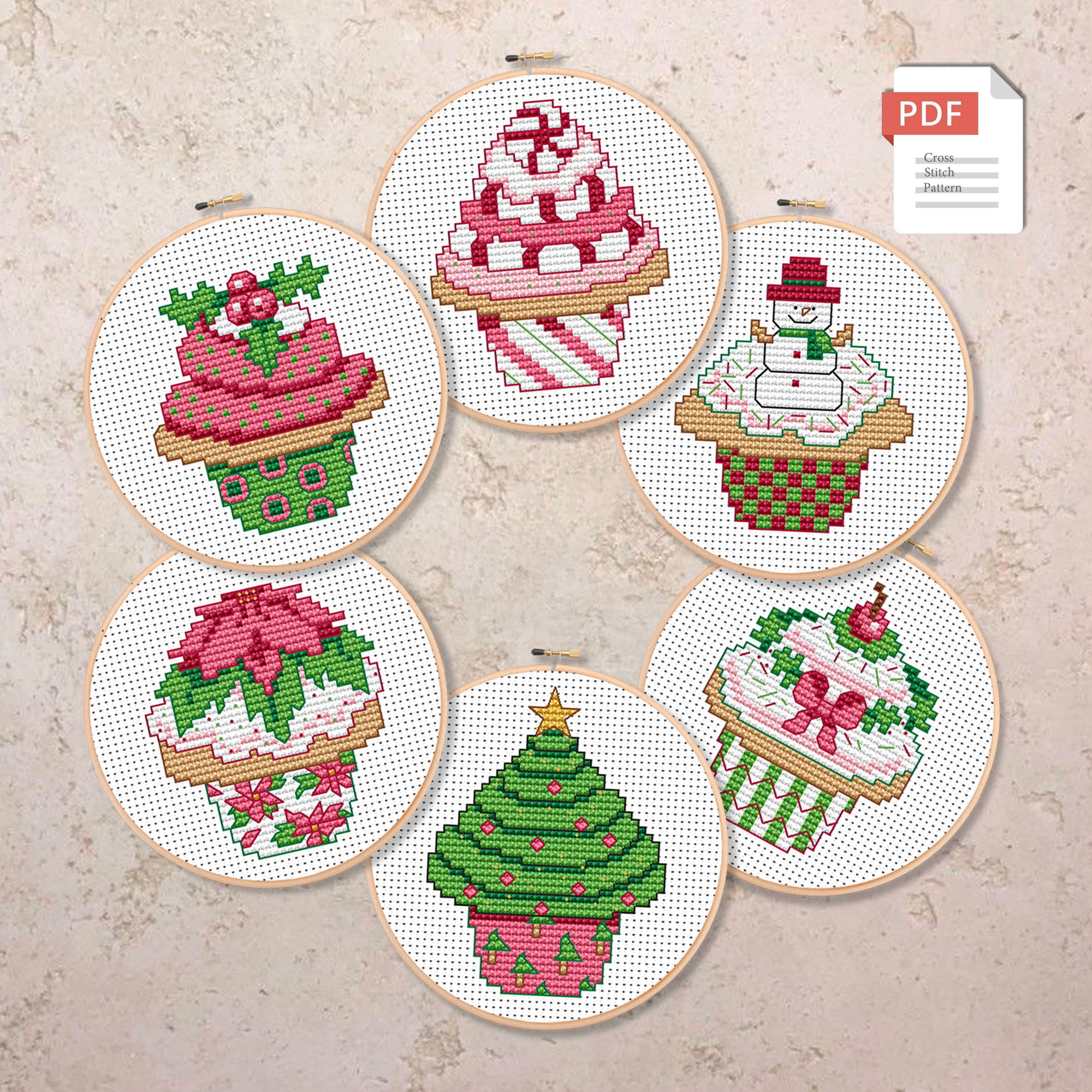 Set of Christmas Cupcake Cross Stitch Patterns #mch.021