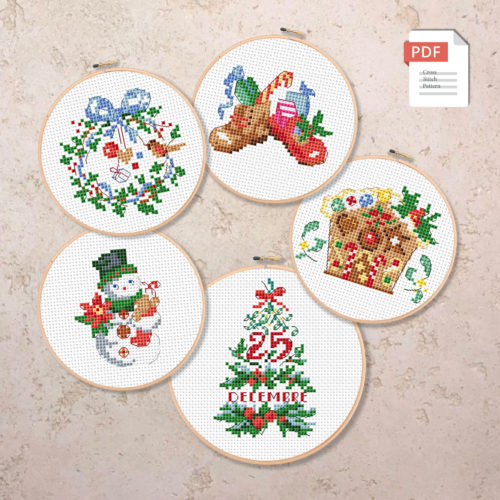Christmas Set of 5 Cross Stitch Patterns #mch.026