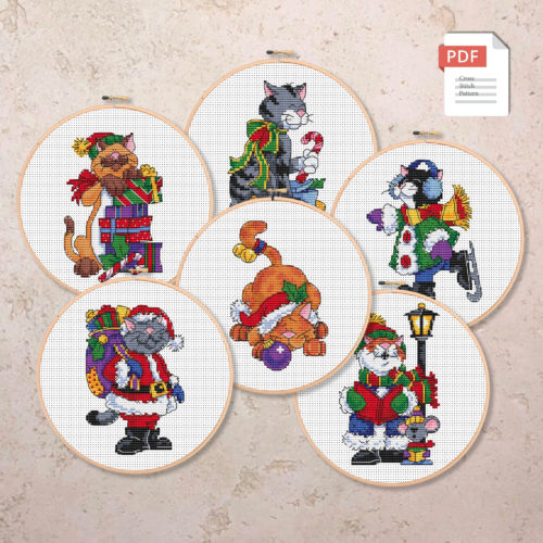 Set of Christmas Cats Cross Stitch Patterns #mch.058