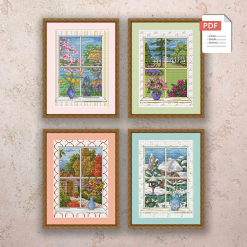 Set of 4 Seasons Cross Stitch Pattern #ssn015