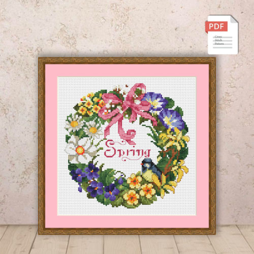 Spring Wreath Cross Stitch Pattern #ssn036