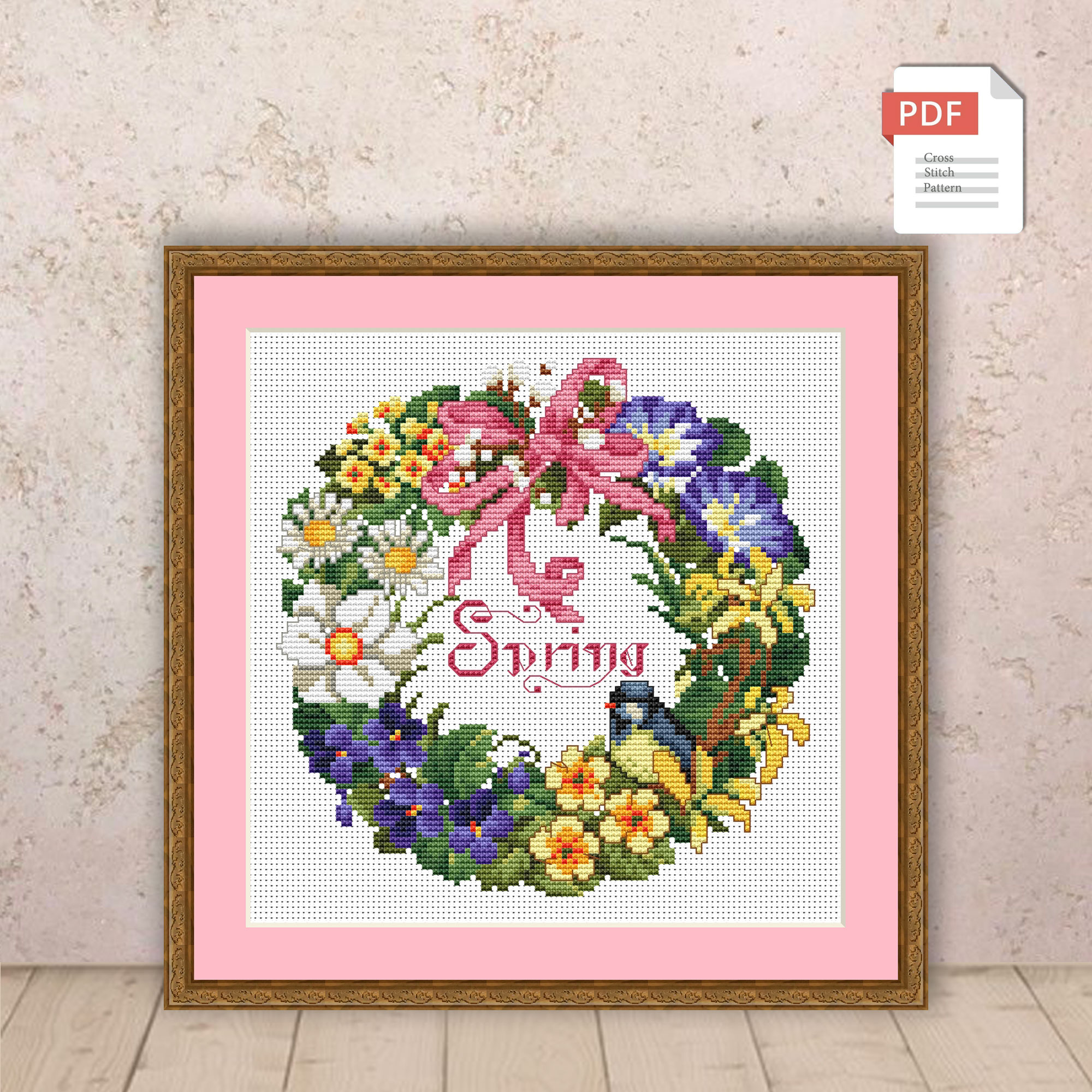 Spring Wreath Cross Stitch Pattern #ssn036
