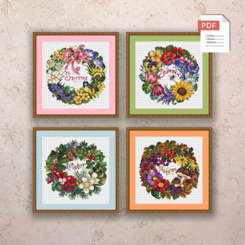 Set of 4 Seasons Cross Stitch Patterns #ssn040