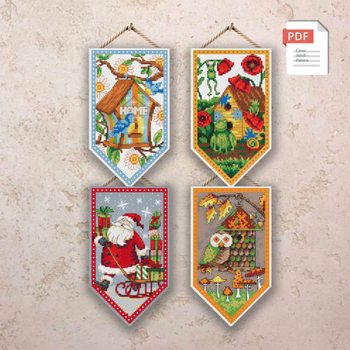 Set of 4 Seasons Cross Stitch Pattern #ssn075