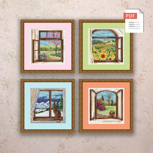 Set of 4 Seasons Cross Stitch Pattern #ssn095