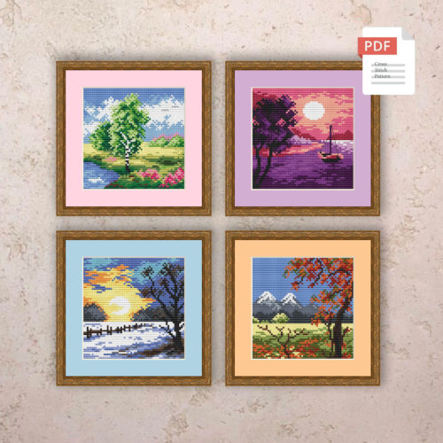 Set of 4 Seasons Landscape Cross Stitch Pattern #ssn190