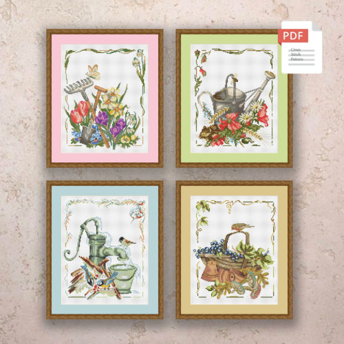 Set of 4 Season Gardens Cross Stitch Pattern #ssn215