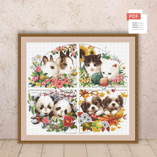 Animals Four Seasons Cross Stitch Pattern #ssn222