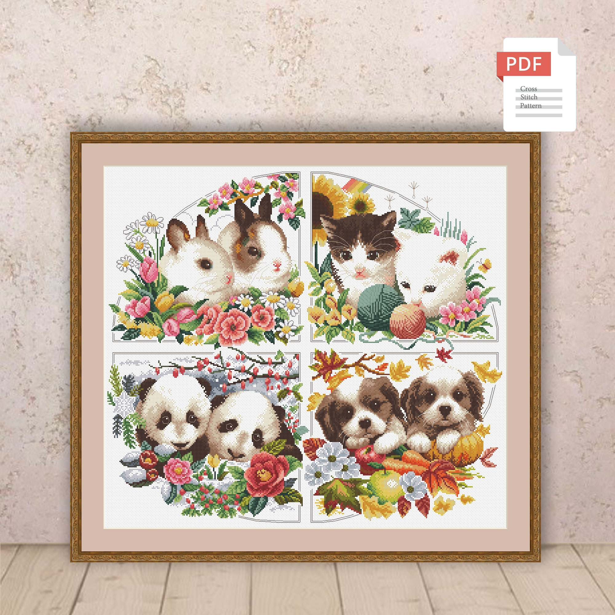 Animals Four Seasons Cross Stitch Pattern #ssn222