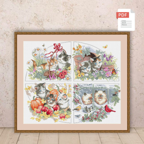 Kittens Four Seasons Cross Stitch Pattern #ssn225