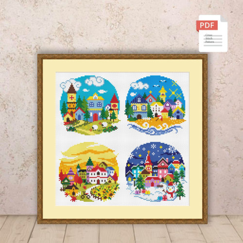 Set of 4 Seasons Landscape Cross Stitch Patterns #ssn230