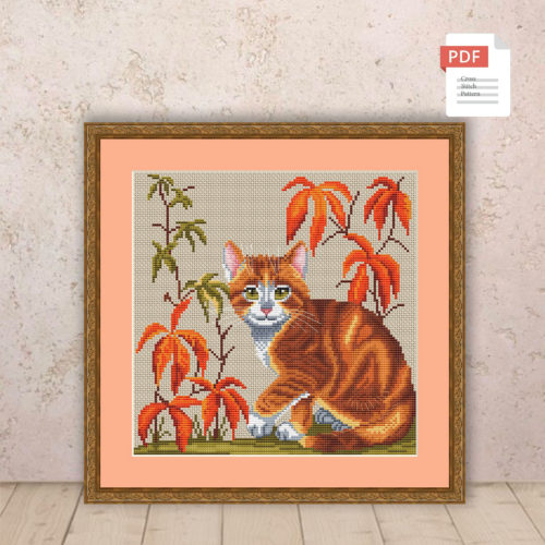 Autumn Cat Cross Stitch Pattern #ssn278