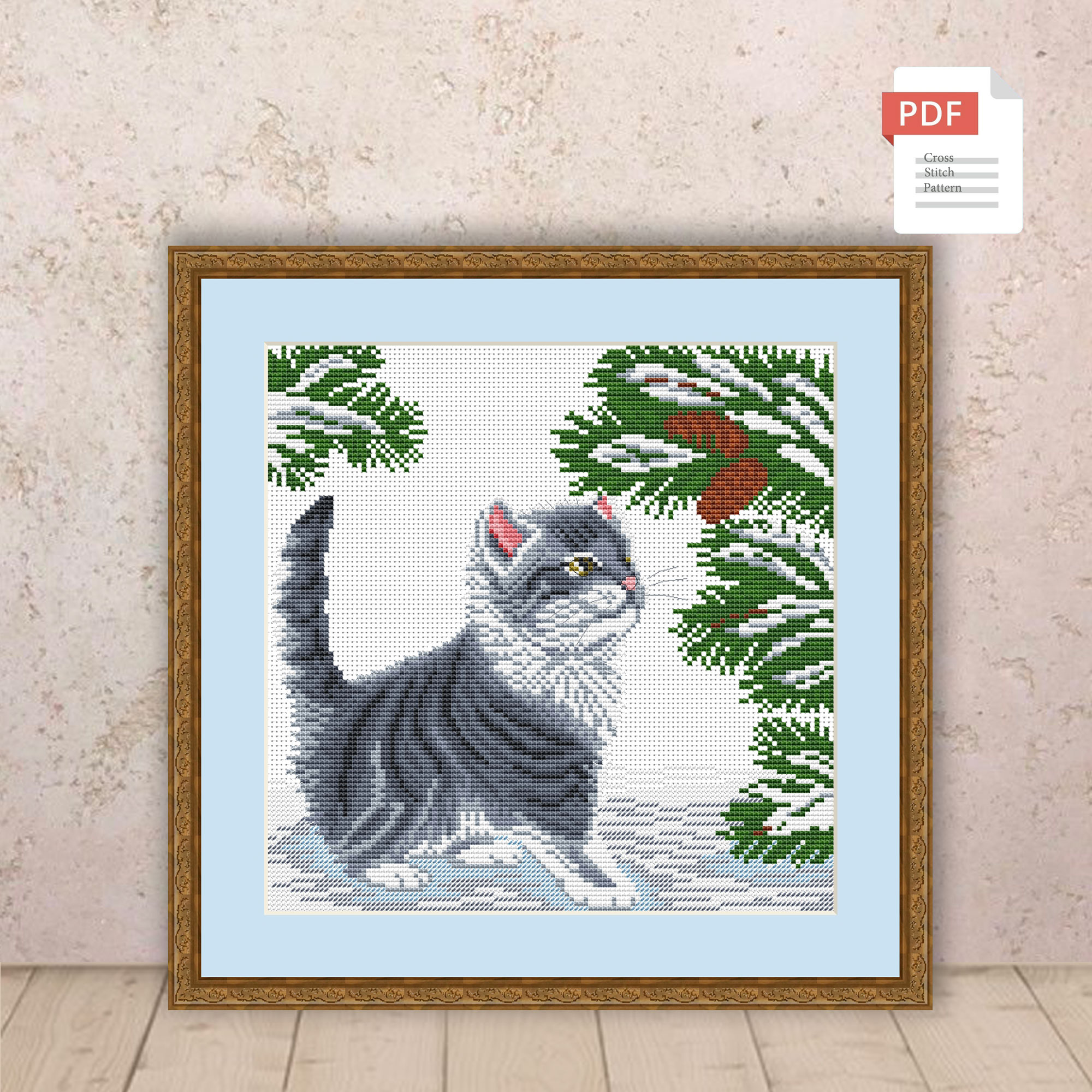 Winter Cat Cross Stitch Pattern #ssn279