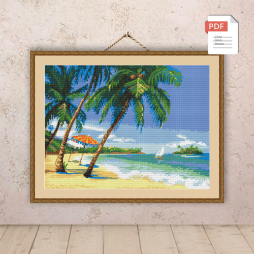 Beach With Palm Trees Cross Stitch Pattern #trv005