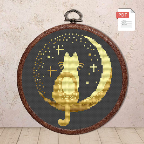 Cat On The Moon Cross Stitch Pattern #cat006