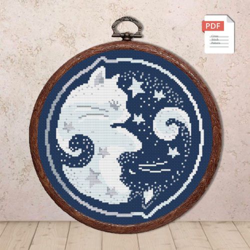 Silver Yin and Yang Sleeping Cats Cross Stitch Pattern #cat007