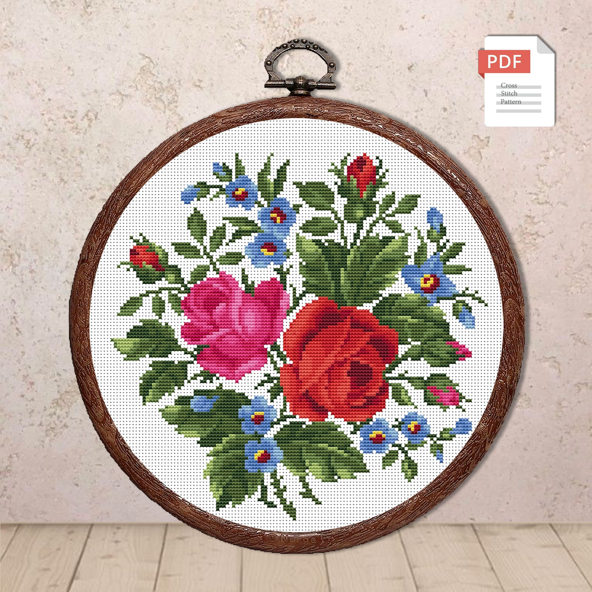 Roses and Forget-me-not Cross Stitch Pattern #fl.012