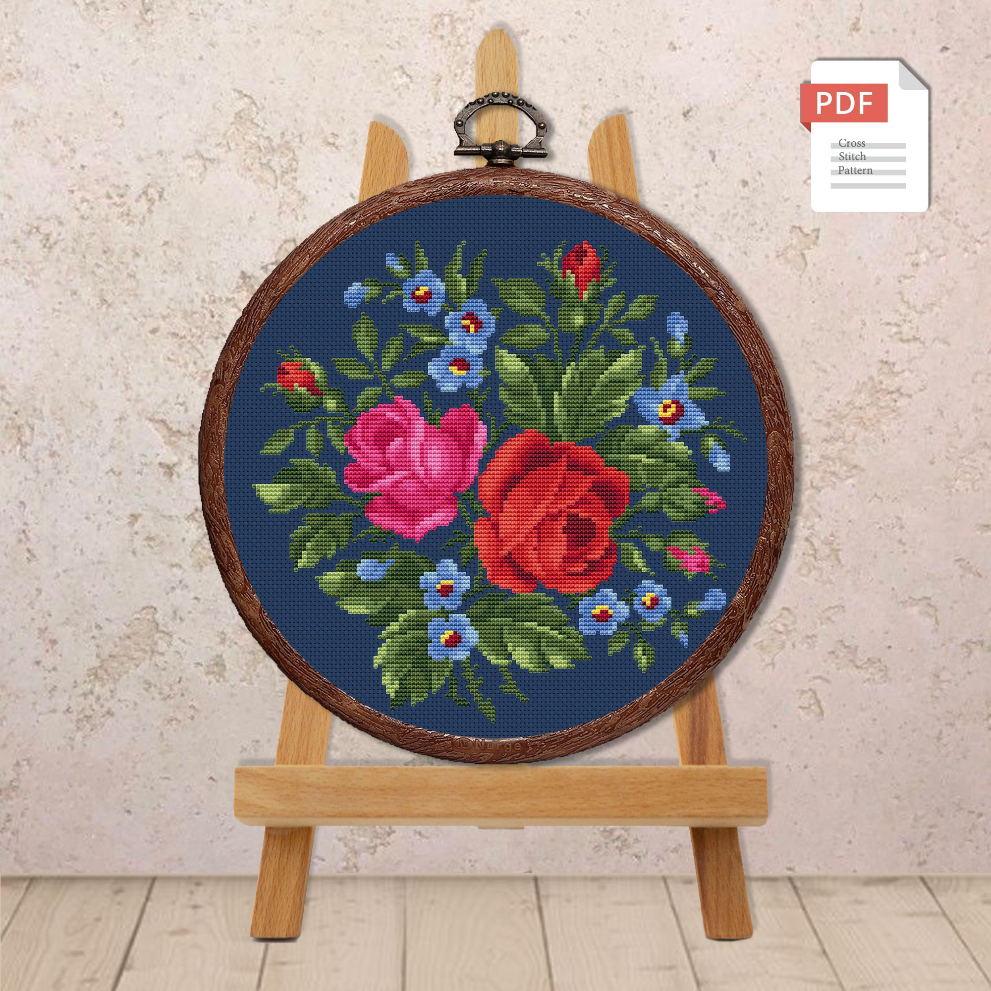 Roses and Forget-me-not Cross Stitch Pattern #fl.012 - Image 3