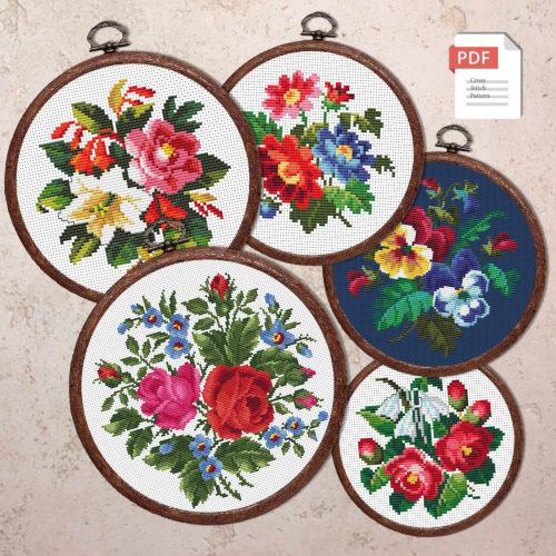 Set of Roses and Snowdrops Cross Stitch Pattern #fl.015