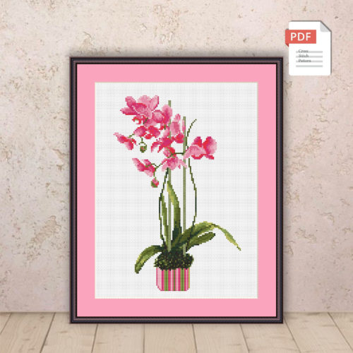 Pink Orchid Cross Stitch Pattern #fl.018