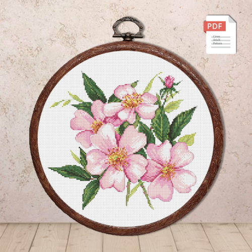 Pink Wild Roses Cross Stitch Pattern#fl.022