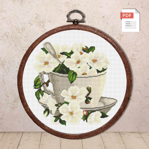 Flowers In A Cup Cross Stitch Pattern #fl.023