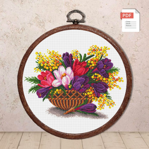 Basket Of Flowers Cross Stitch Pattern #fl.032