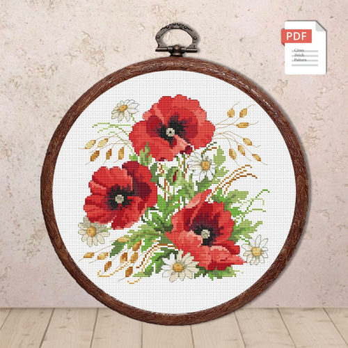 Poppies and Daisies Cross Stitch Pattern #fl.048