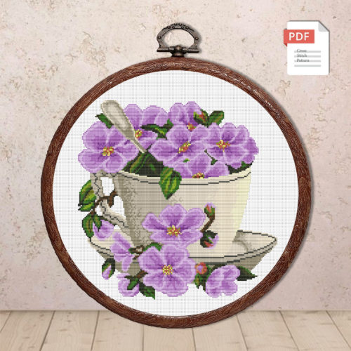 Lilac Flowers In A Cup Cross Stitch Pattern #fl.057