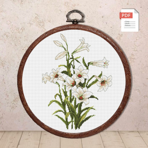White Lilies Cross Stitch Pattern #fl.065