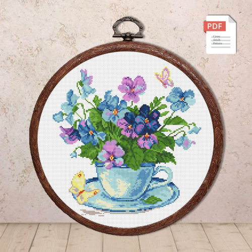 Morning Bouquet of Pansies Cross Stitch Pattern #fl.113
