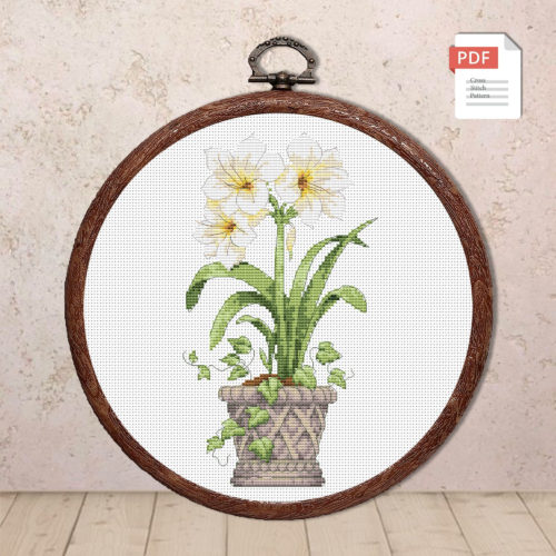 White Amaryllis Cross Stitch Pattern #fl.145