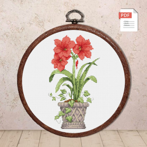 Red Amaryllis Cross Stitch Pattern #fl.146