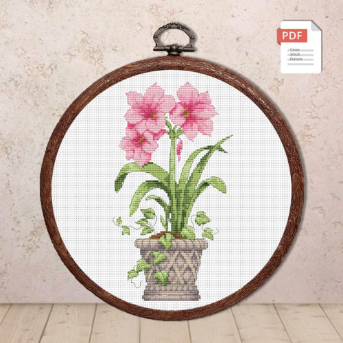 Pink Amaryllis Cross Stitch Pattern #fl.147
