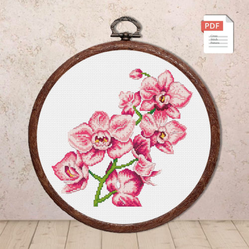 Pink Orchids Cross Stitch Pattern #fl.150