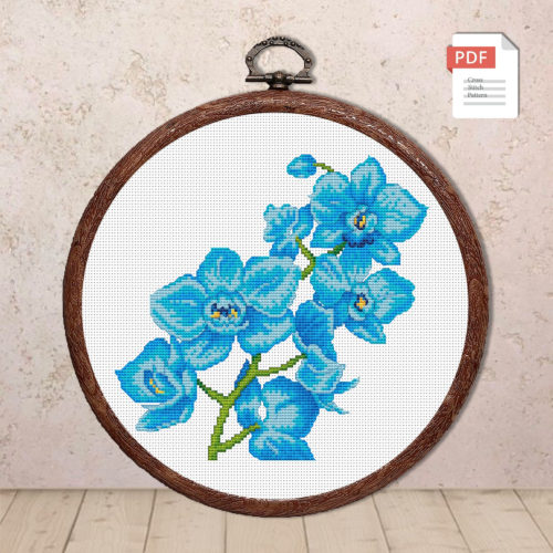 Blue Orchids Cross Stitch Pattern #fl.153
