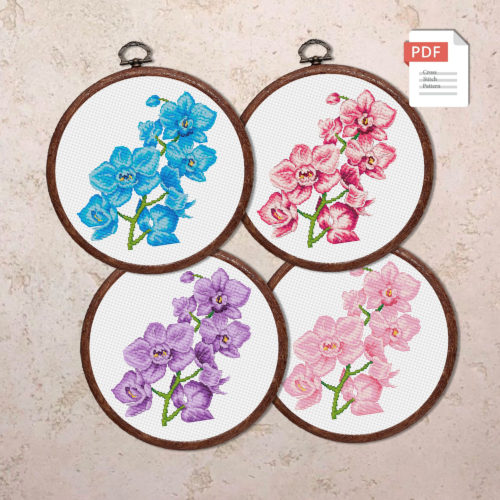 Set of 3 Orchids Cross Stitch Pattern #fl.154