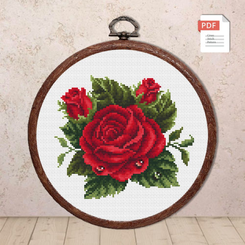 Red Rose Cross Stitch Pattern #fl.171