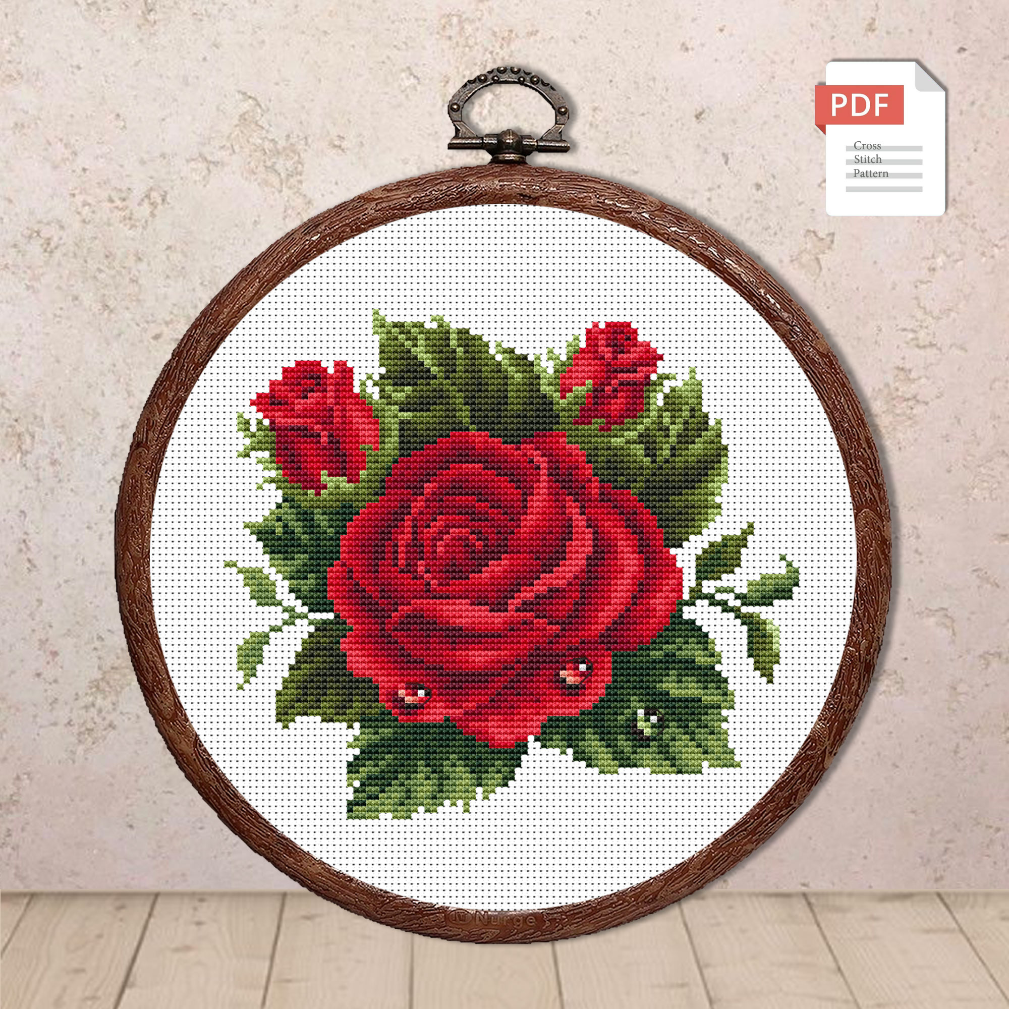 Red Rose Cross Stitch Pattern #fl.171