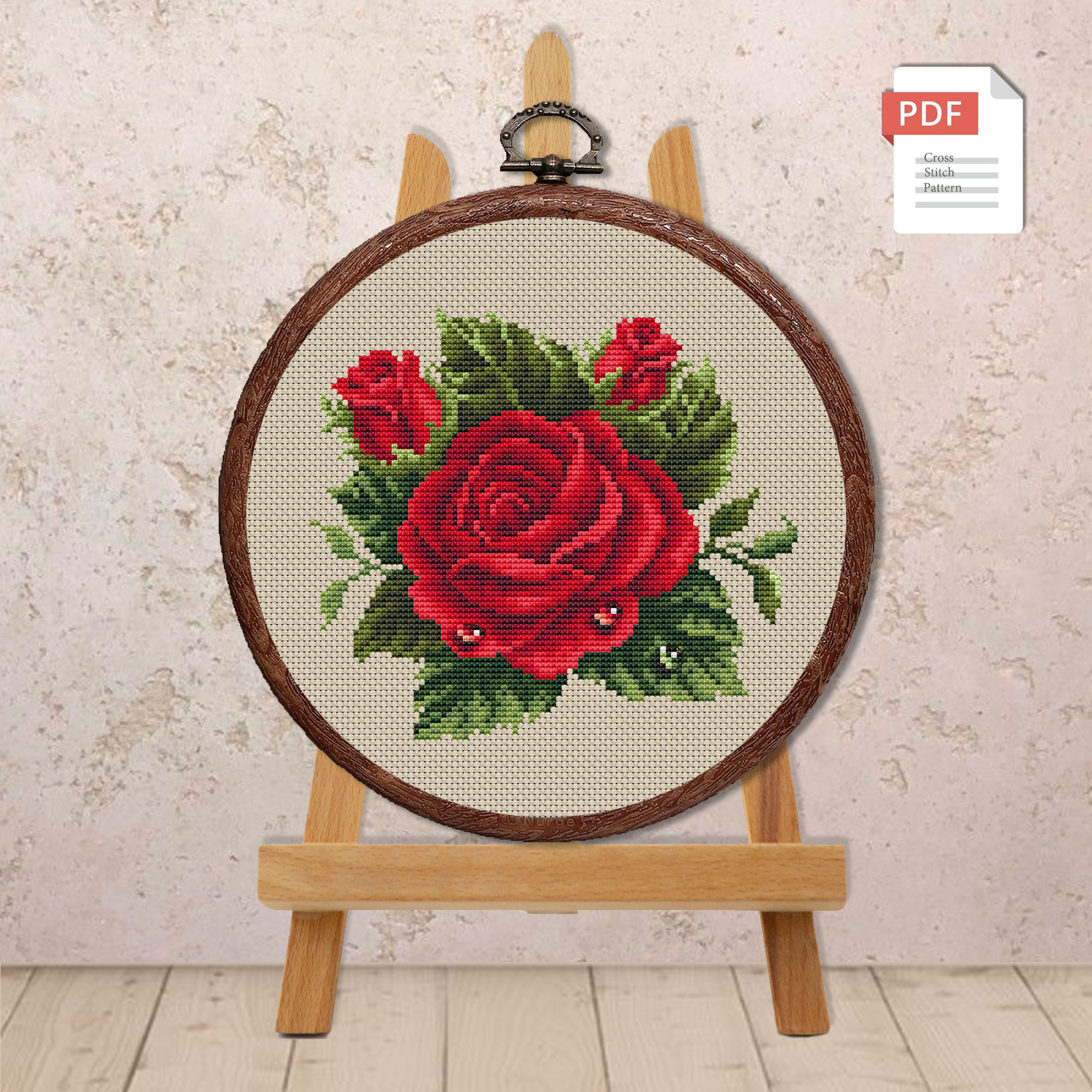 Red Rose Cross Stitch Pattern #fl.171 - Image 2