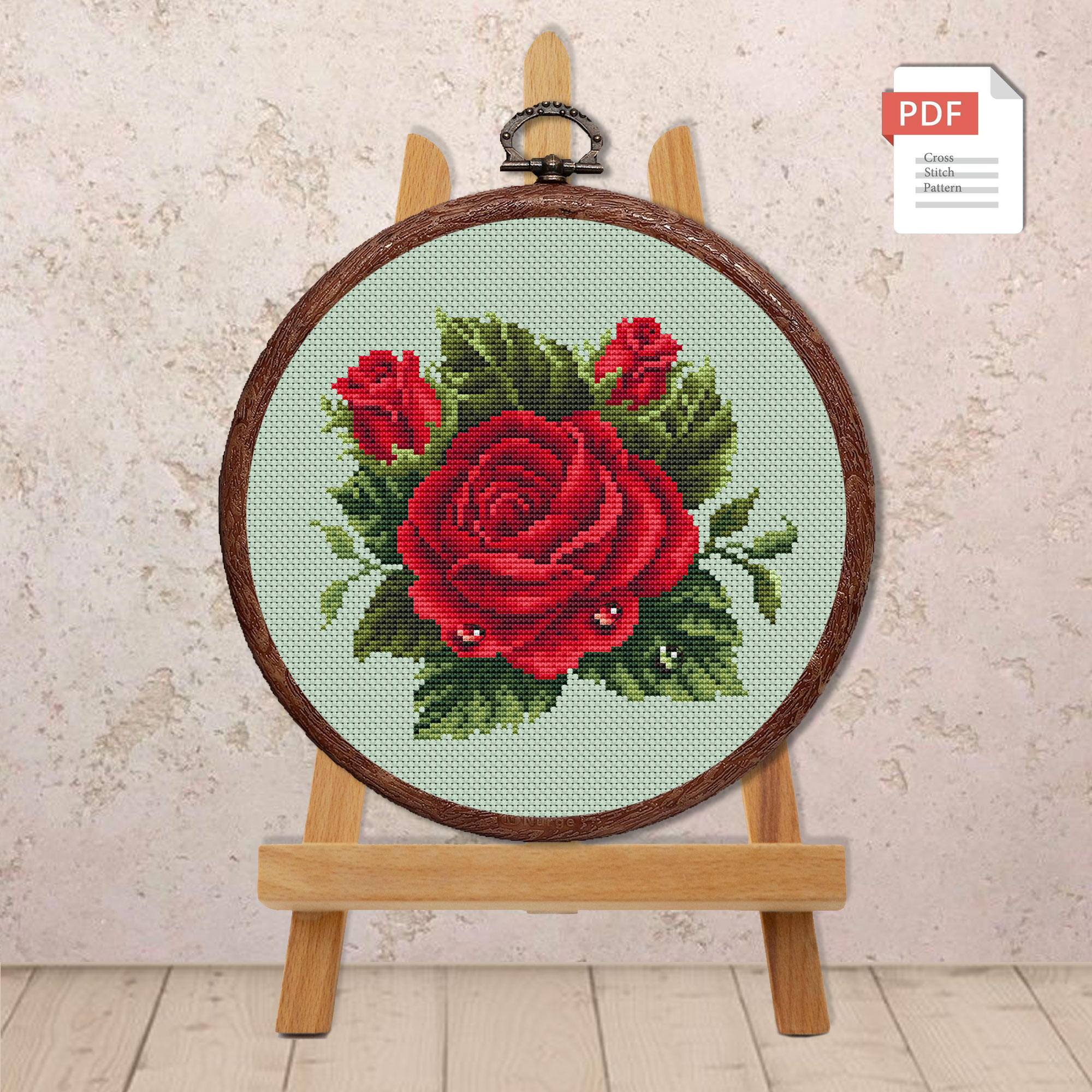 Red Rose Cross Stitch Pattern #fl.171 - Image 3