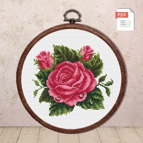 Pink Rose Cross Stitch Pattern #fl.173
