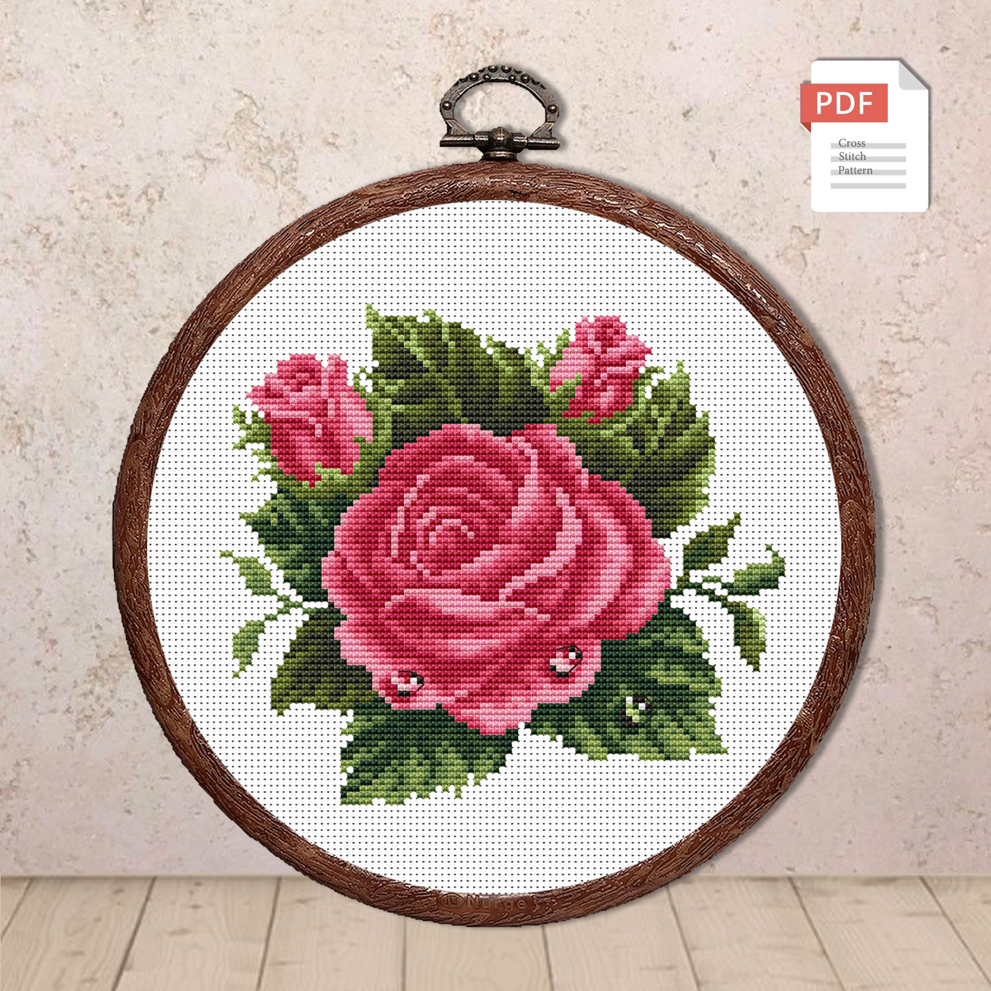 Set of 3 Roses Cross Stitch Patterns #fl.174 - Image 5