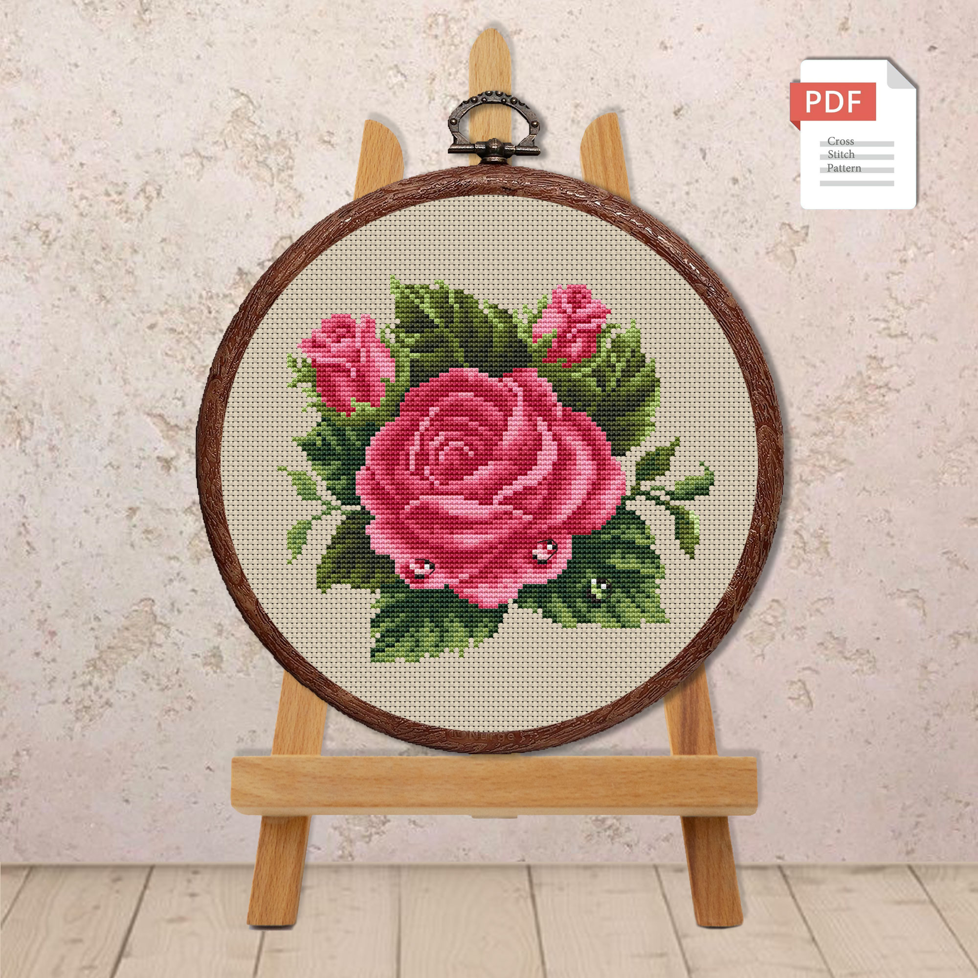 Set of 3 Roses Cross Stitch Patterns #fl.174 - Image 8