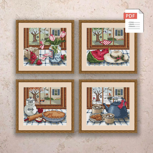 Set of 4 Seasons Cross Stitch Patterns #ssn010
