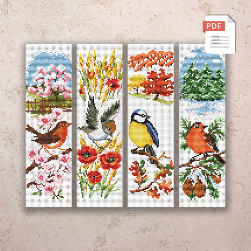 Set of 4 Seasons Birds Cross Stitch Patterns #ssn030