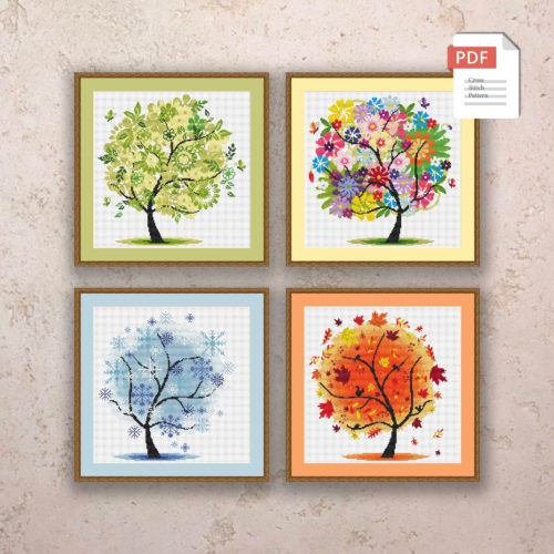Set of 4 Seasons Trees Cross Stitch Pattern #ssn035