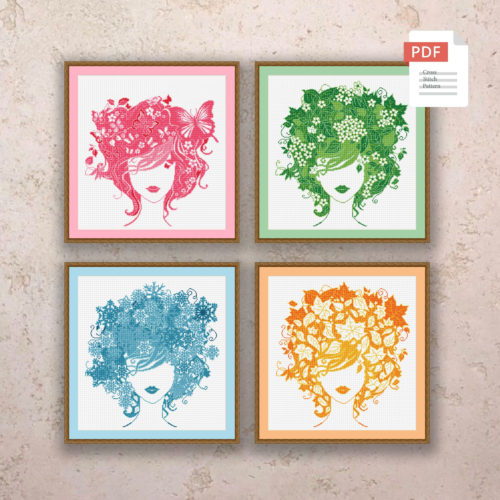 Set of 4 Seasons Cross Stitch Pattern #ssn175