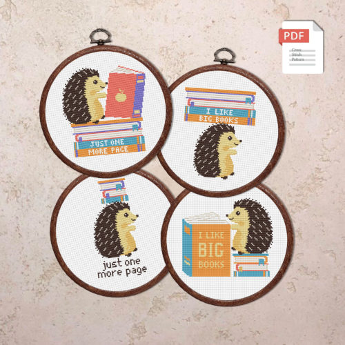 Set Hedgehog and Books Cross Stitch Patterns #qt009